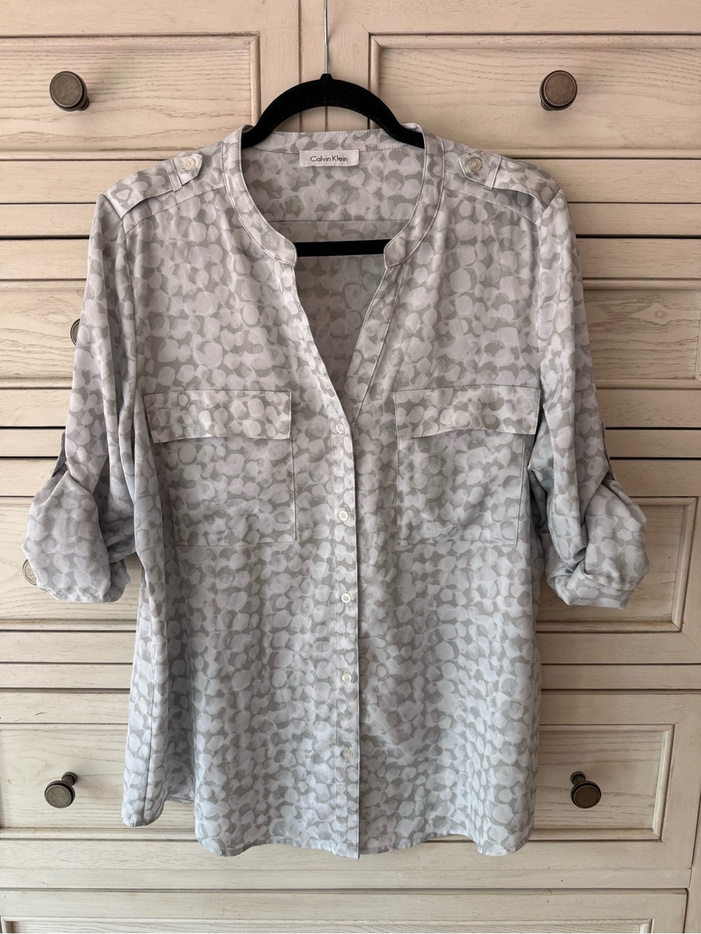 Calvin Klein Light Gray Printed Button-Down Shirt
